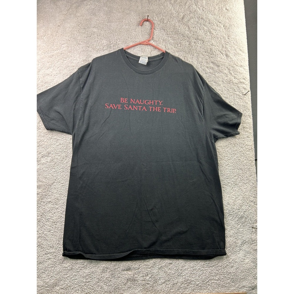 Delta Pro Weight Shirt Mens 2XL Black Be Naughty Save Santa Funny Christmas Tee